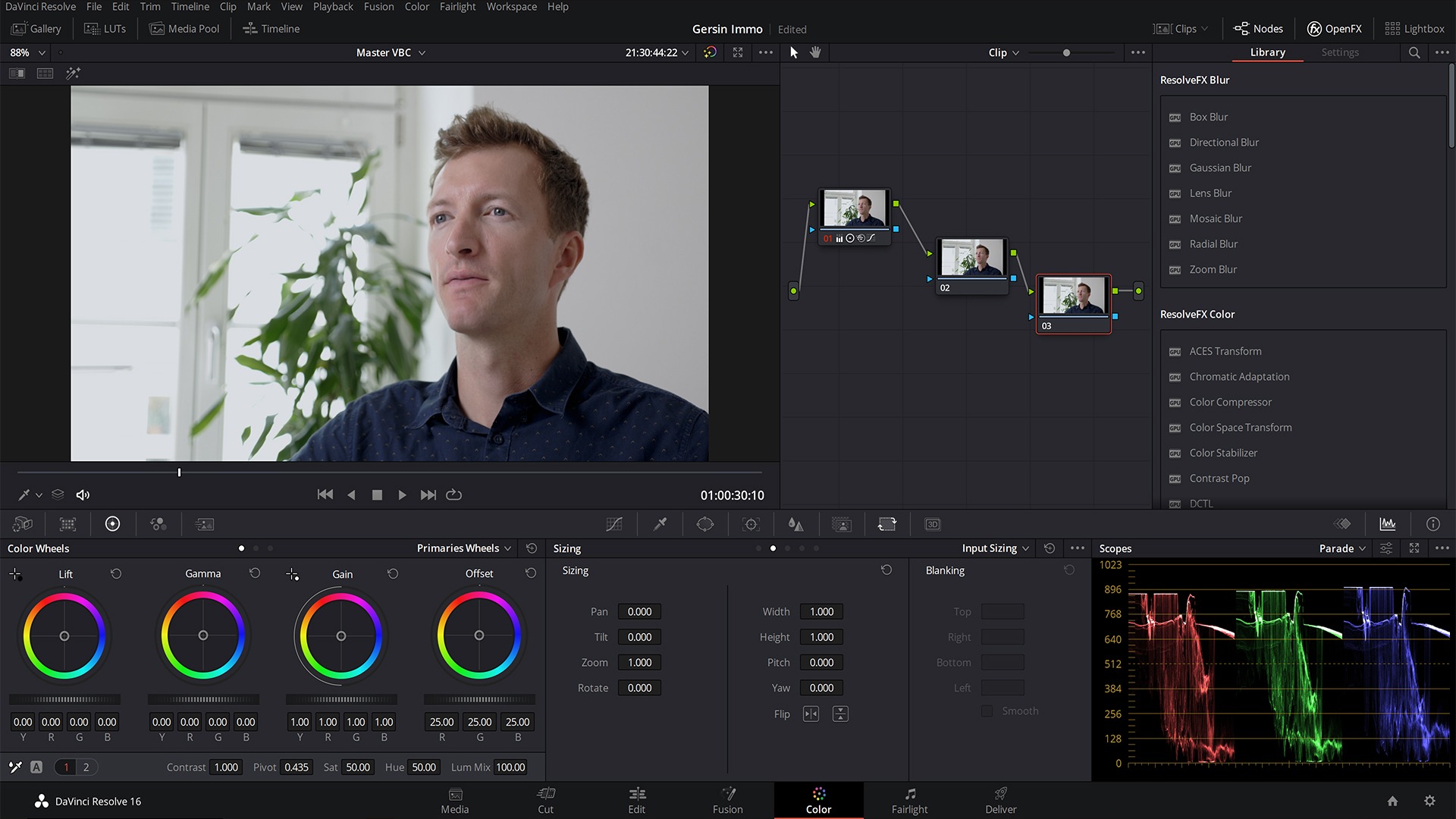 A screen shot of a video editor featuring Gersin Immobilien.