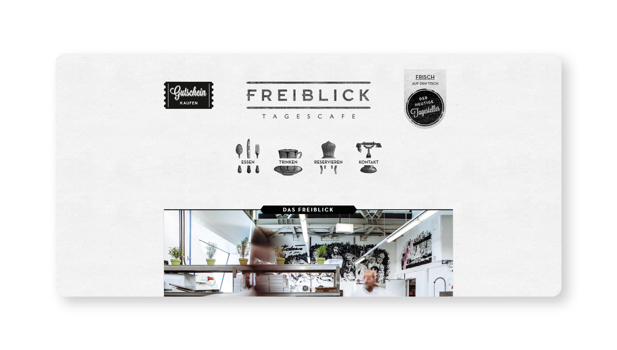 A black and white photo of a menu for Freiblick Tagescafé restaurant.