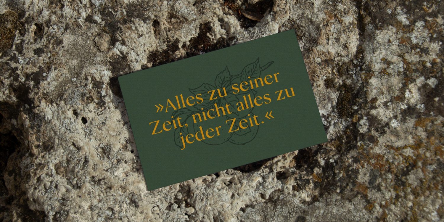 A green card with a message on it sitting on a rock at Eggenhof.